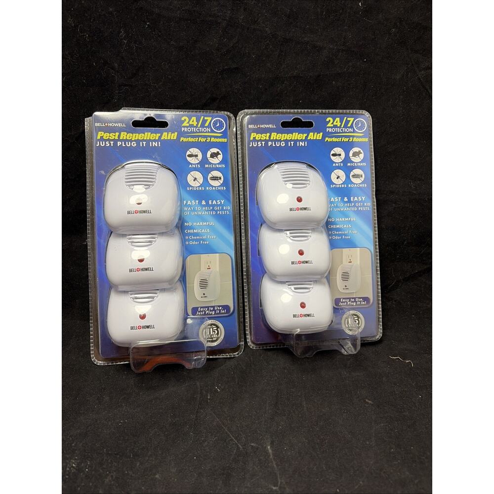 Bell + Howell Ultrasonic Pest Repeller 6 Plug In Pack NEW SEALED Two Packs Of 3